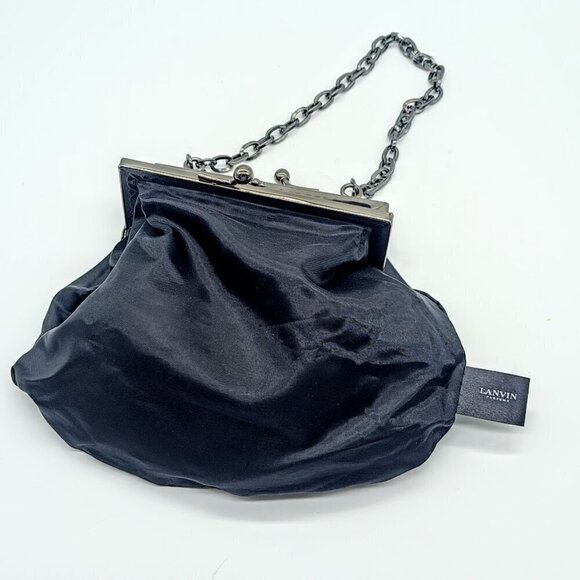 Vintage Lanvin Parfums Black Satin Kiss-Lock Bag - Picture 4 of 8